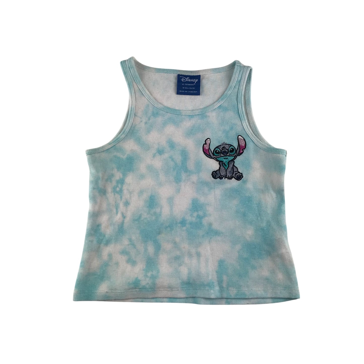 Primark top 10-11 years blue and white Disney Stitch cropped tank