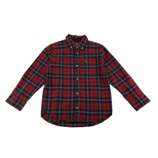 H&M Shirt Age 5 Red Navy Check Pattern Long Sleeve Button Up Cotton
