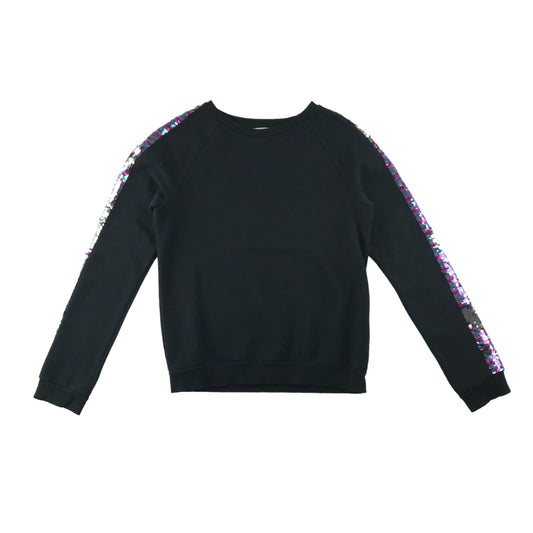 H&M sweater 12-14 years black with sequin shoulder stripe