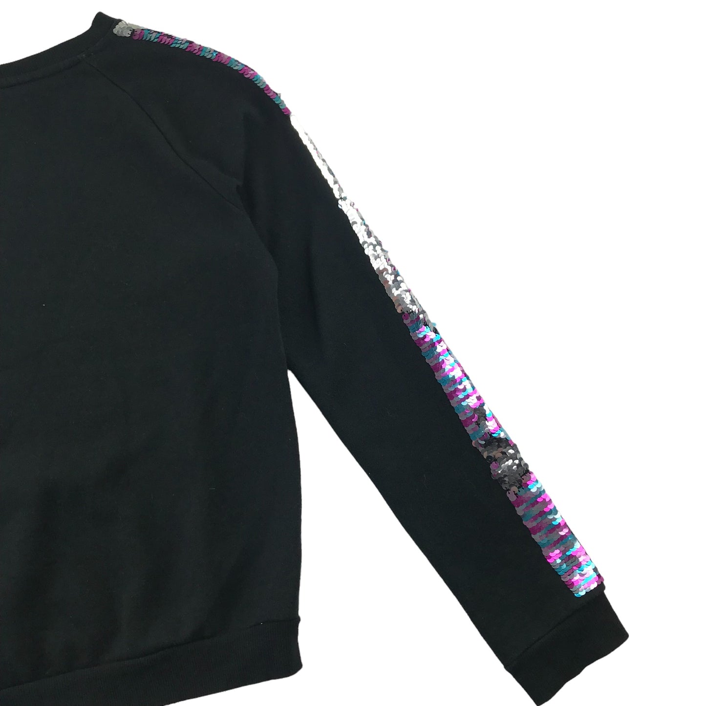 H&M sweater 12-14 years black with sequin shoulder stripe