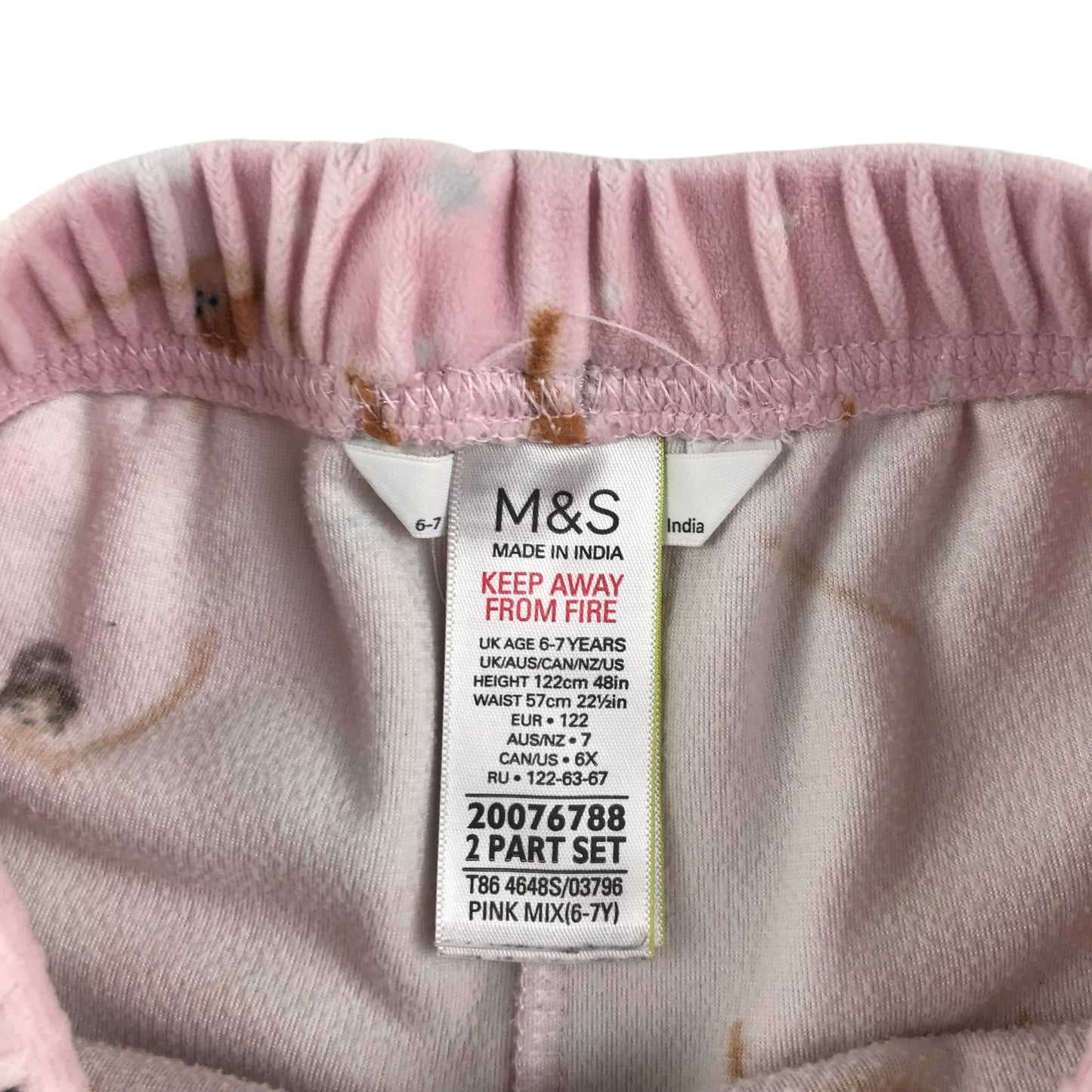 M&S pyjama set 6-7 years light pink ballerina prints