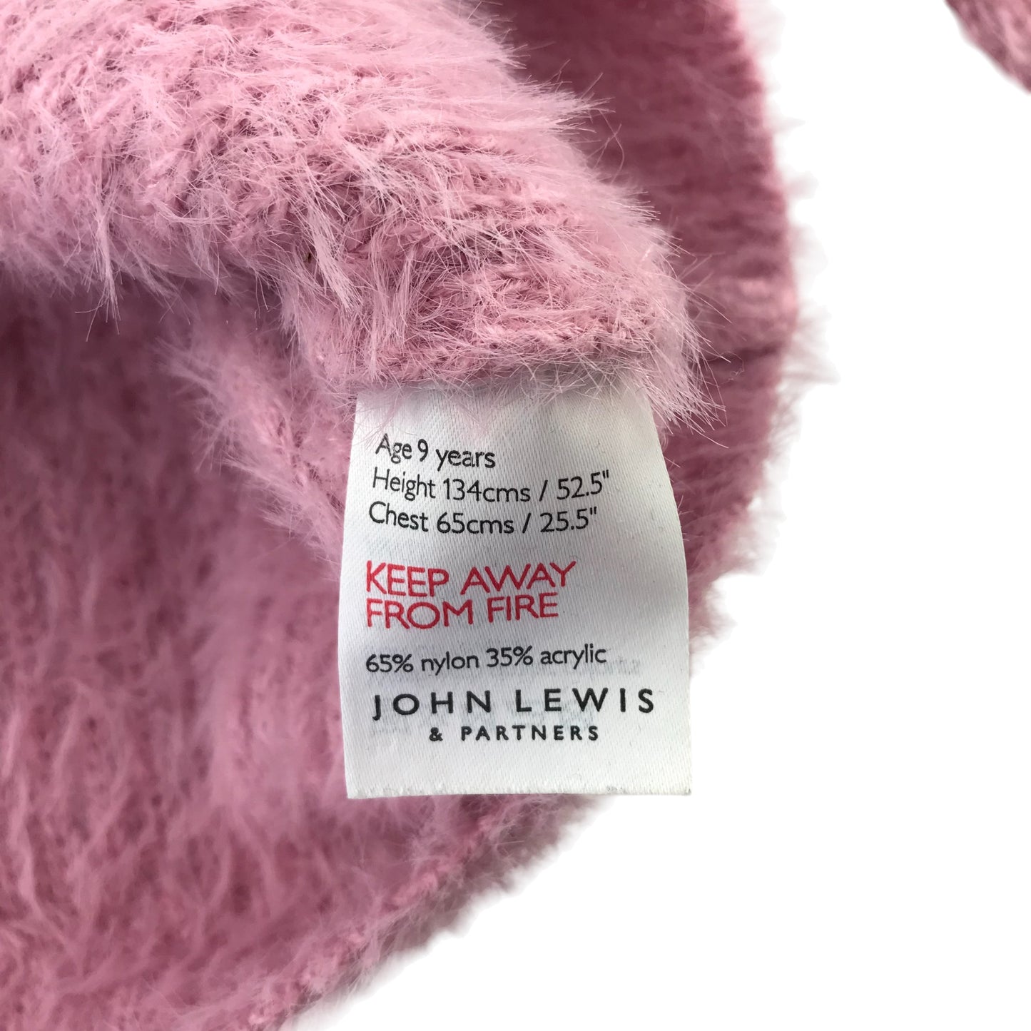 John Lewis jumper 9 years pink fluffy long sleeve pullover