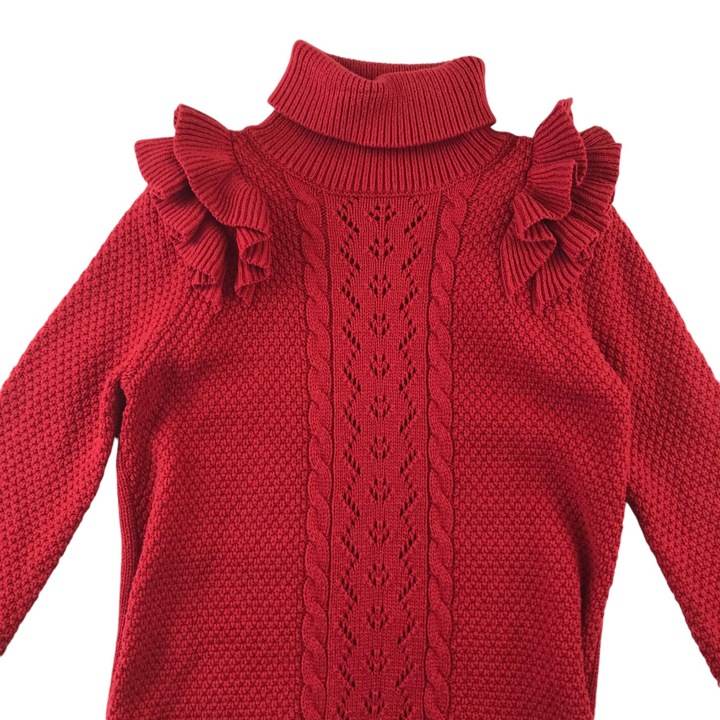 Next dress 5-6 years red knitted jumper turtle neck frilled details