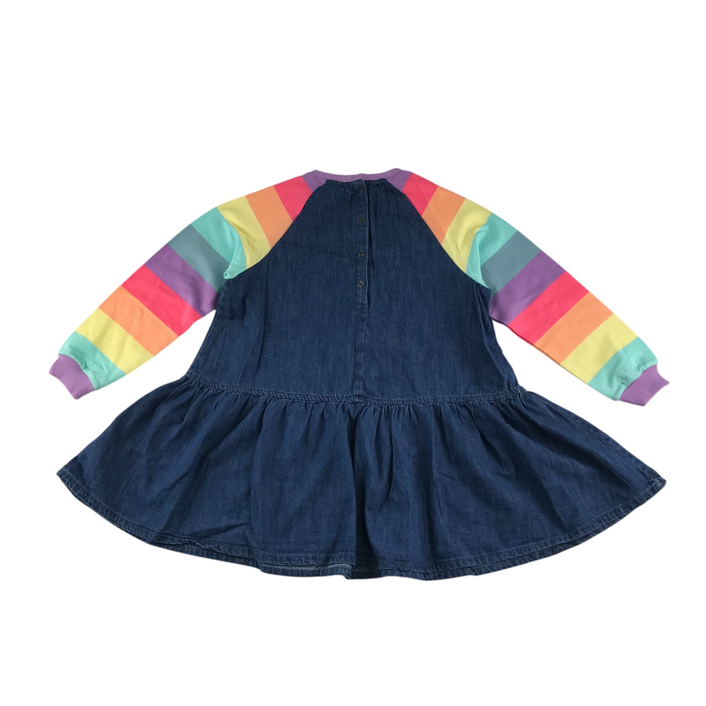 Next dress 7-8 years blue denim with rainbow sleeves