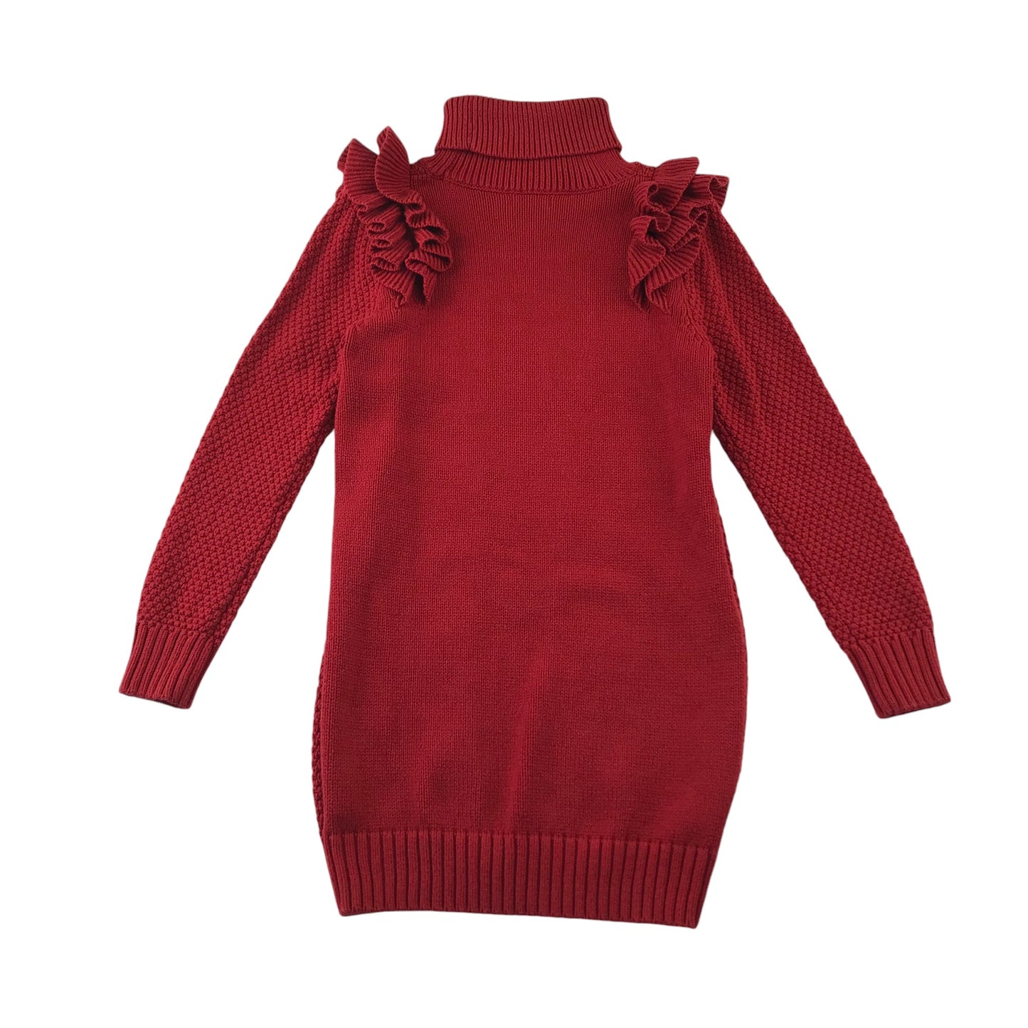 Next dress 5-6 years red knitted jumper turtle neck frilled details