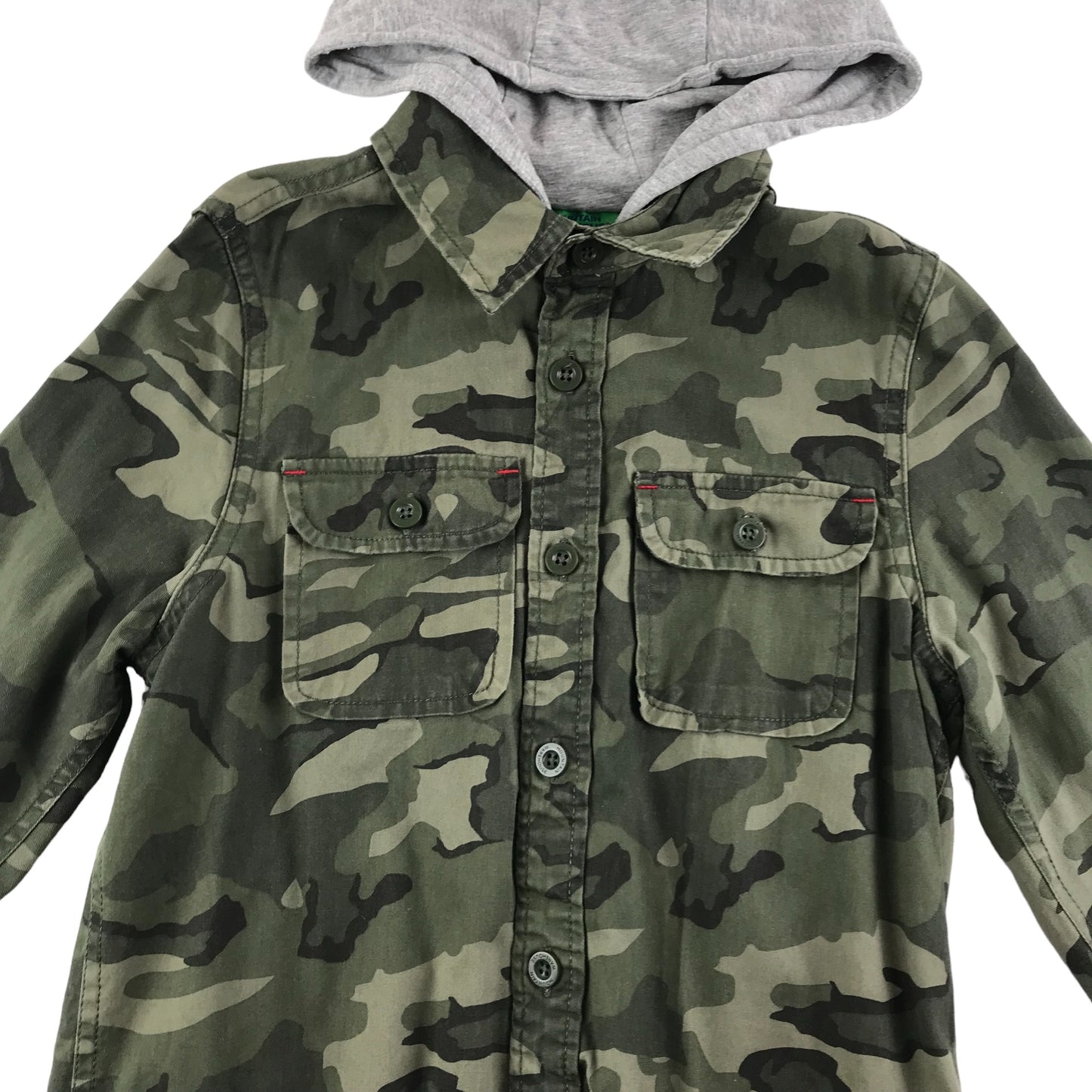 Mountain Warehouse Shirt Age 9 Khaki Green Hooded Camo Button Up