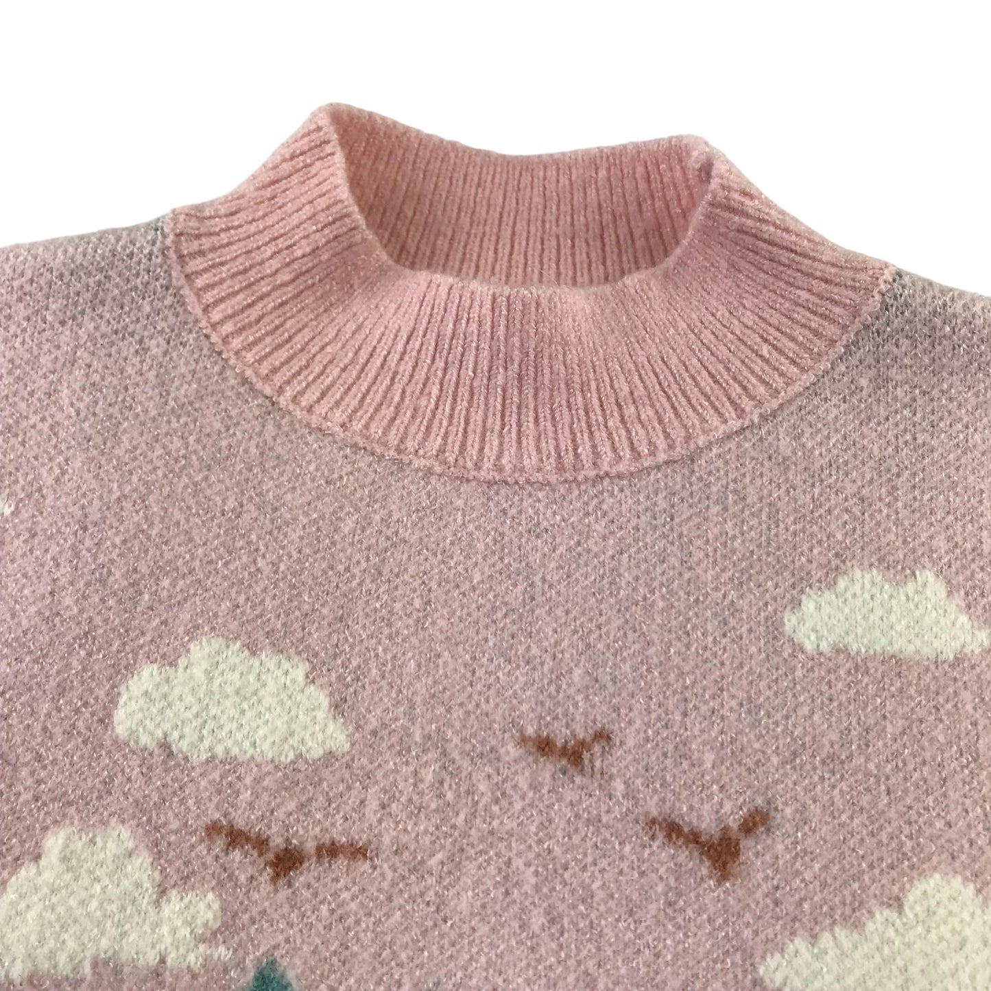 M&S jumper 9-10 years pink high collar horse scenery pattern