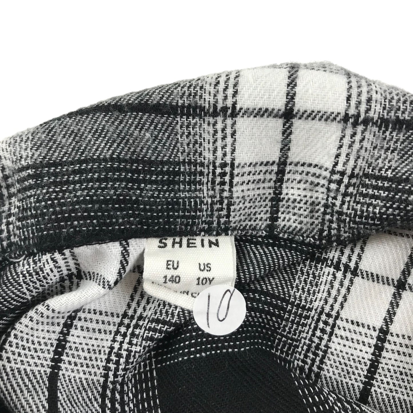 Shein Shirt Age 10 Black White Grey Check Button Up