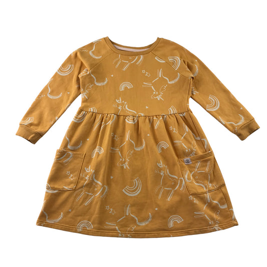 Nutmeg dress 5-6 years yellow unicorn jersey