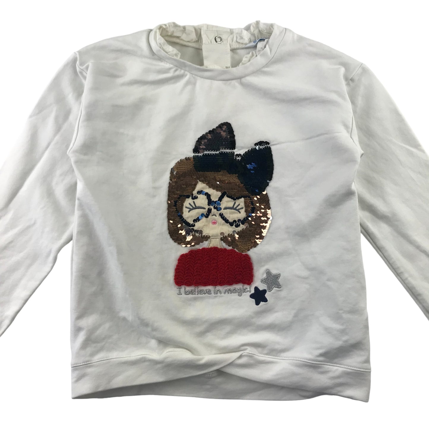 Mayoral sweater 9 years white girl sequin graphic