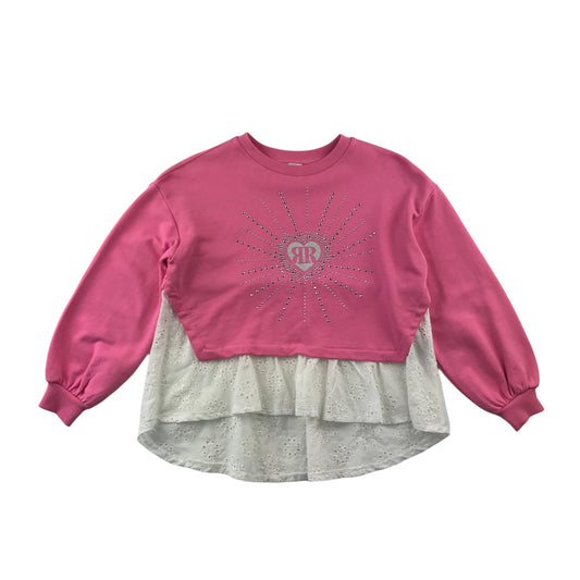 River Island sweater 9-10 years pink with lace underlayer panel