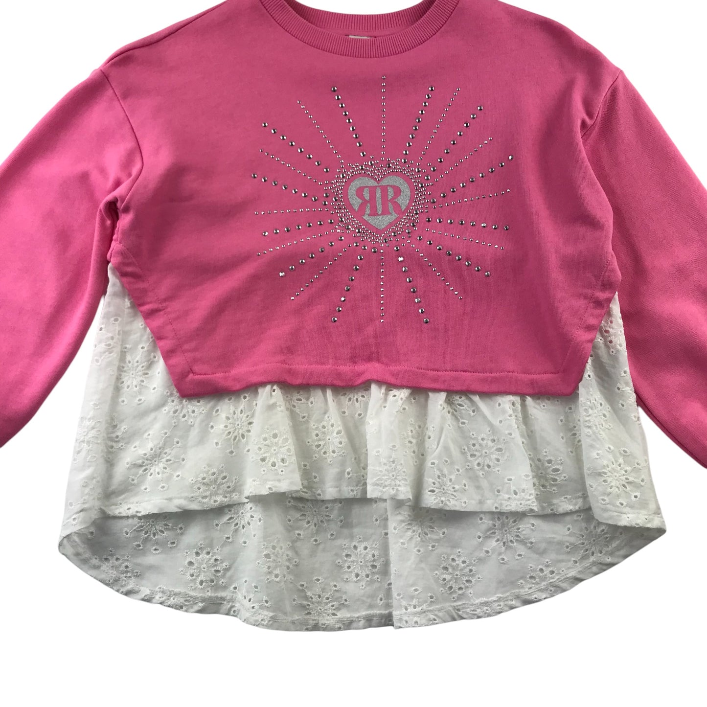 River Island sweater 9-10 years pink with lace underlayer panel