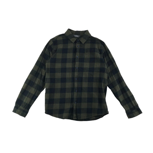 Primark Shirt Age 11 Khaki Green Checked Button Up Cotton