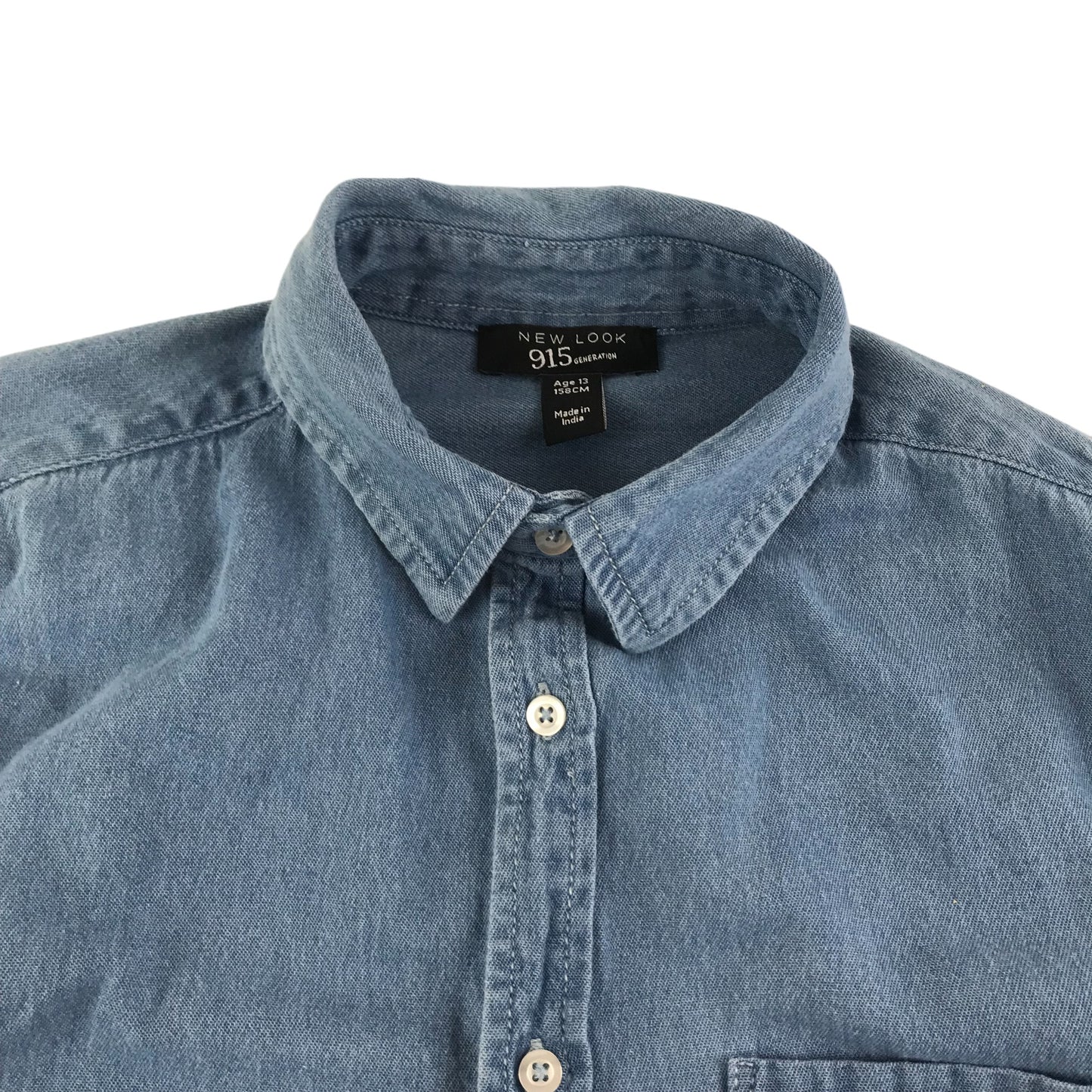 New Look Shirt Age 13 Blue Denim Cotton Long Sleeve