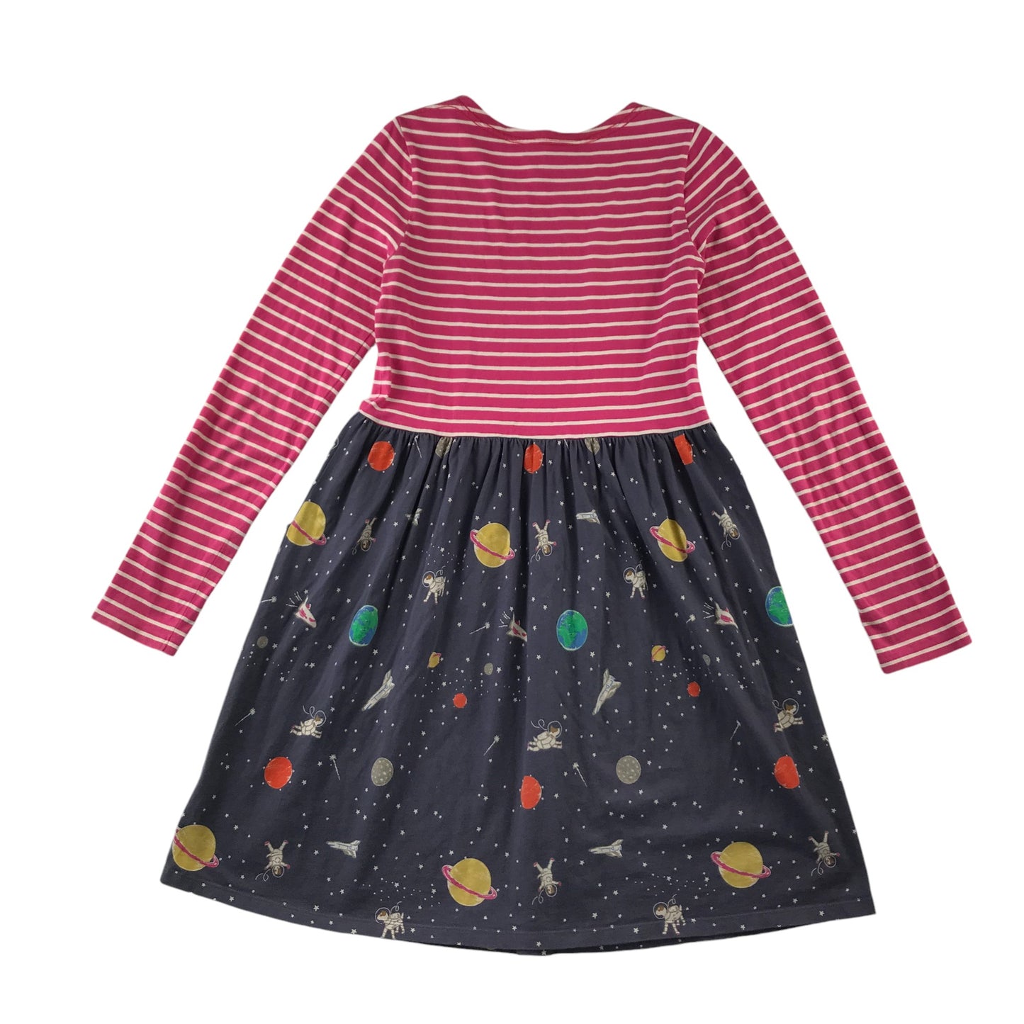 Mini Boden dress 11-12 years pink and navy stripy space pattern t-shirt dress cotton