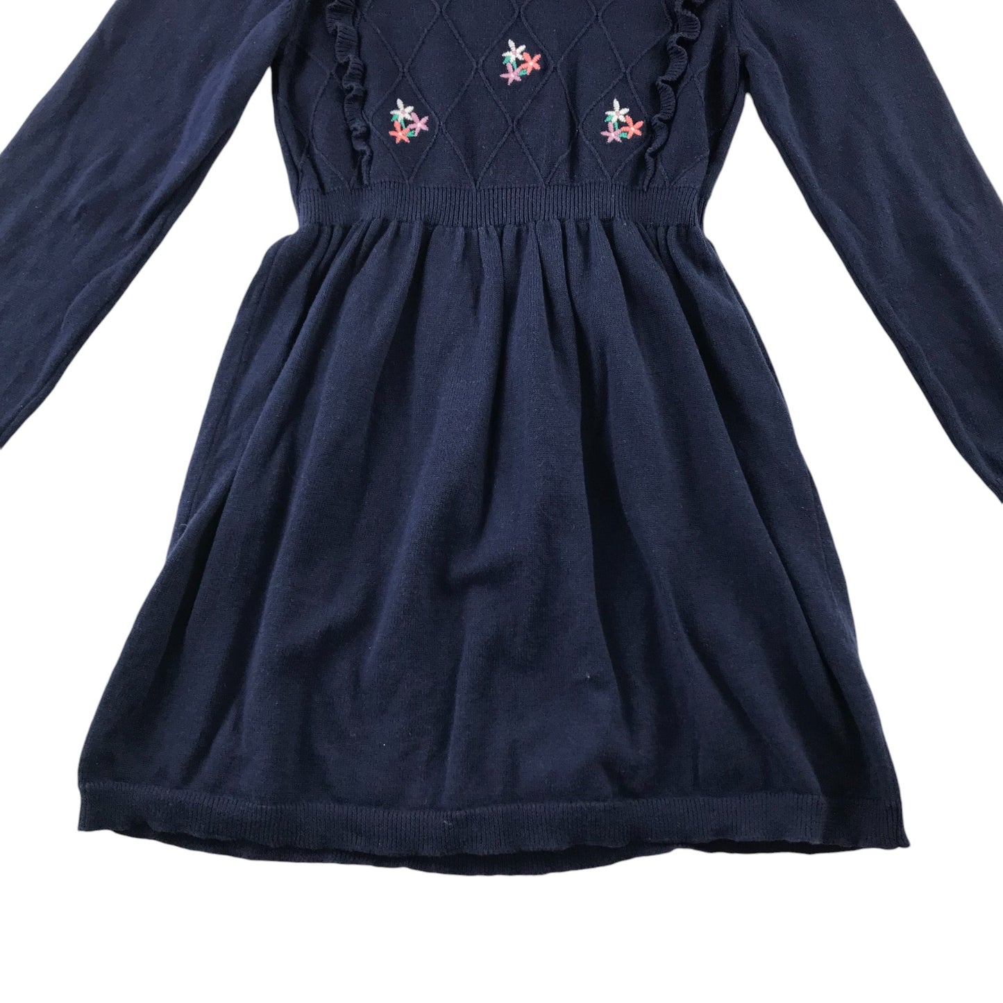 Tu dress 5-6 years navy blue knitted floral jumper dress cotton