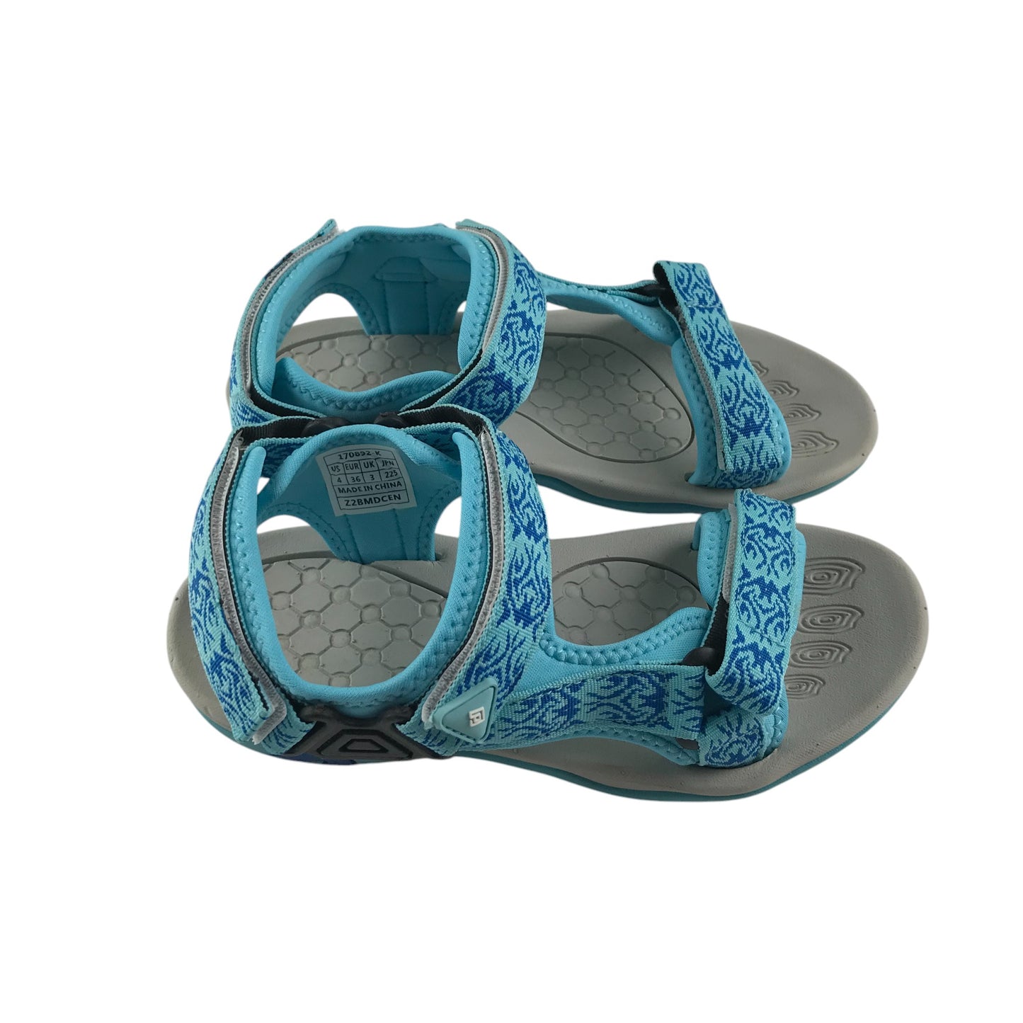 Blue sandals shoe size UK 3 blue graphic pattern hook and loop straps