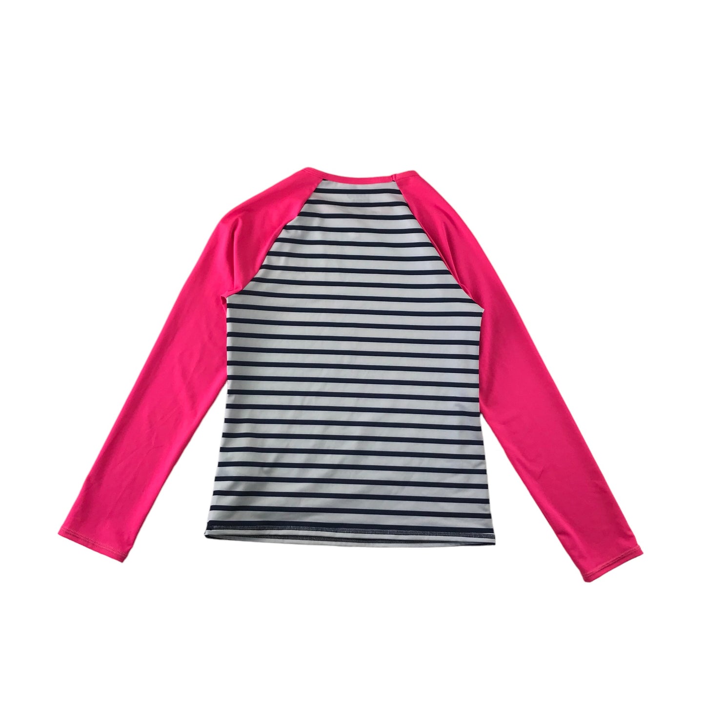 Lands End Swim Top Age 10 Pink Long Sleeve Navy and White Stripy