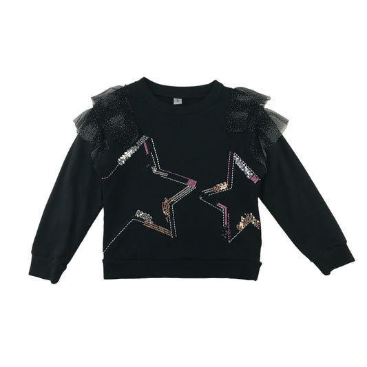 Tu sweater 9 years black with mesh layered shoulders and sequin star design