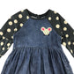 Next dress 5-6 years blue denim style long jersey sleeve dotted pattern cotton