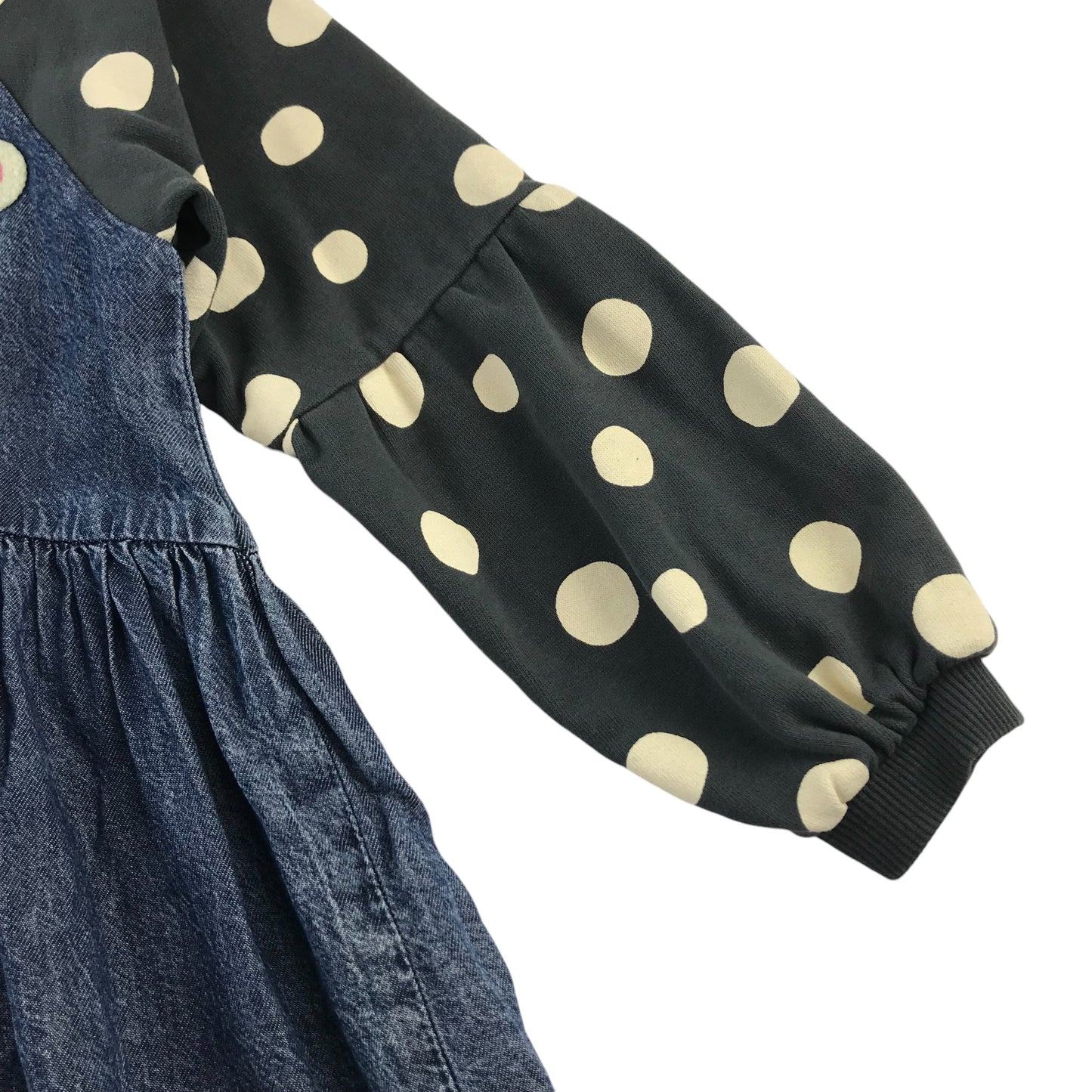 Next dress 5-6 years blue denim style long jersey sleeve dotted pattern cotton