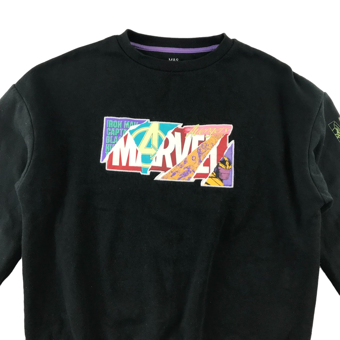 M&S sweater 12-13 years black Marvel Avengers Text Graphic Print