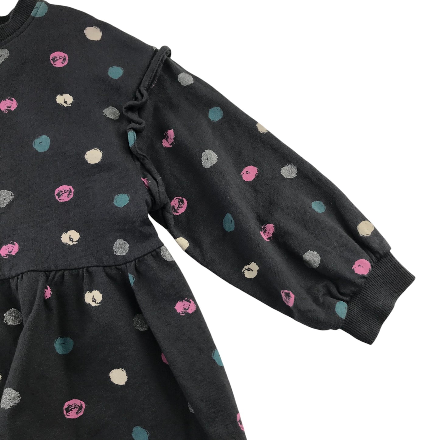 John Lewis dress 5-6 years grey multicolour spotted pattern long sleeve jersey cotton