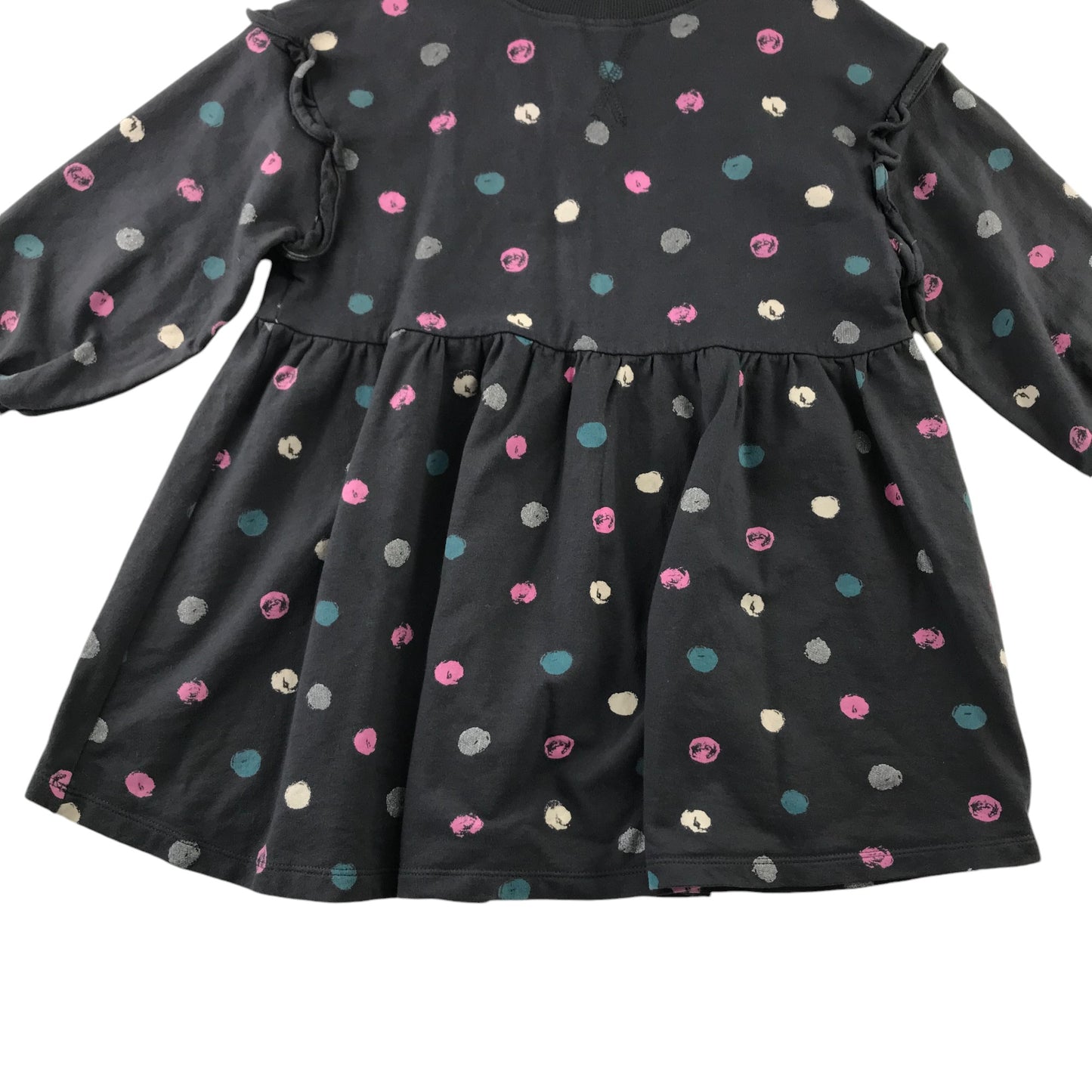 John Lewis dress 5-6 years grey multicolour spotted pattern long sleeve jersey cotton