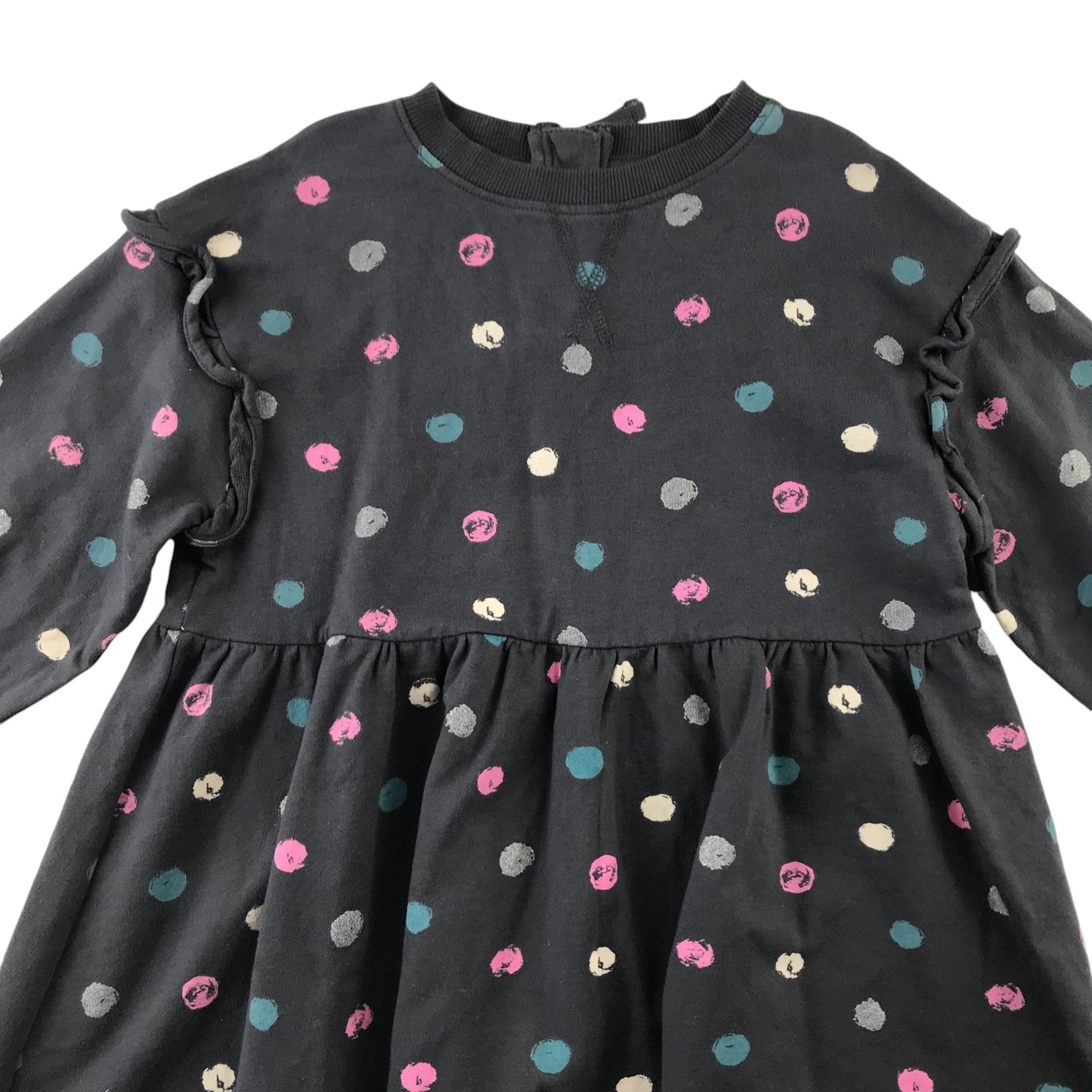 John Lewis dress 5-6 years grey multicolour spotted pattern long sleeve jersey cotton