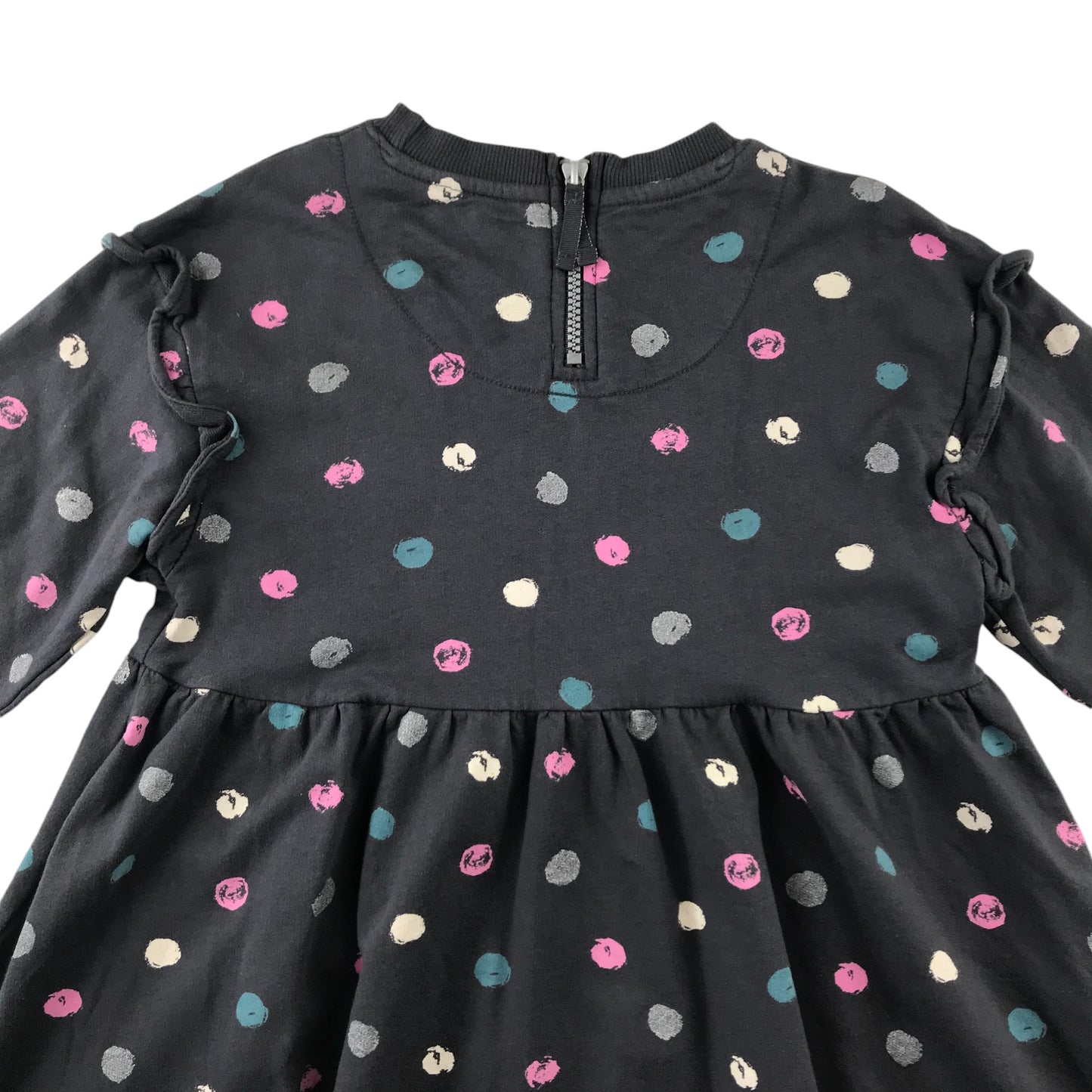 John Lewis dress 5-6 years grey multicolour spotted pattern long sleeve jersey cotton