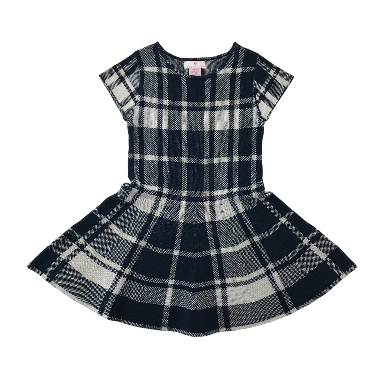 Lulurain dress 7-8 years navy and white check pattern knitted cotton