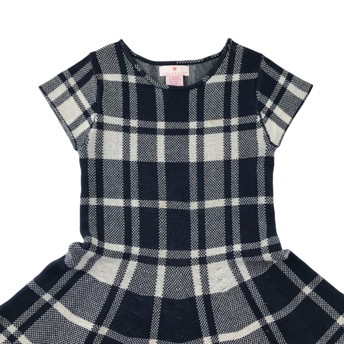 Lulurain dress 7-8 years navy and white check pattern knitted cotton