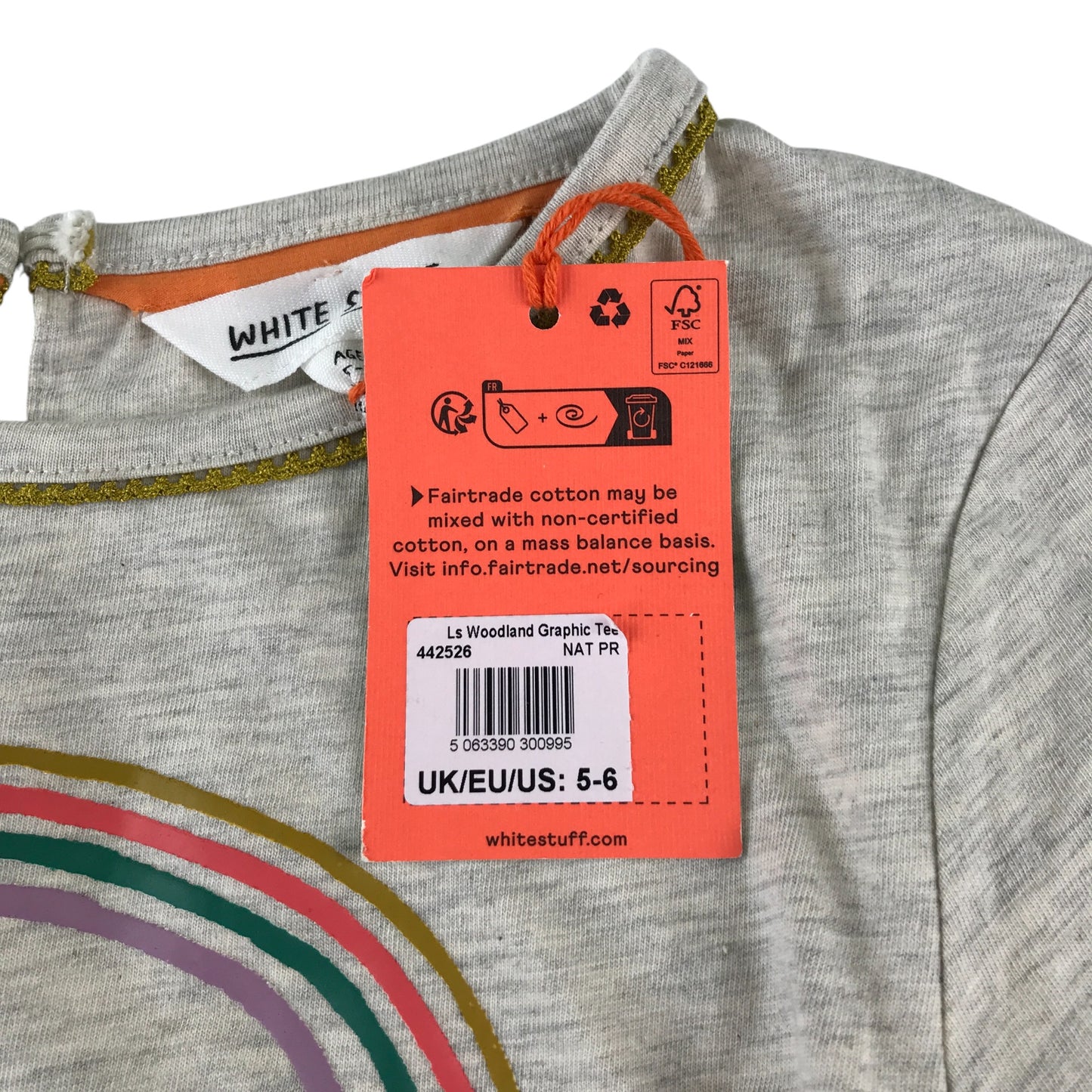 White Stuff t-shirt 5-6 years grey forest and animal theme graphic design