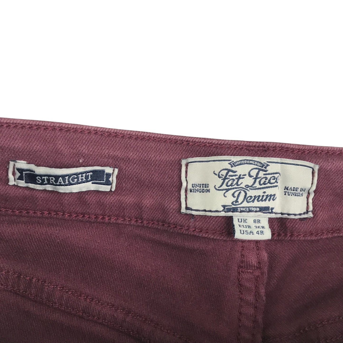 Fatface jeans womens size UK 8 burgundy low waist