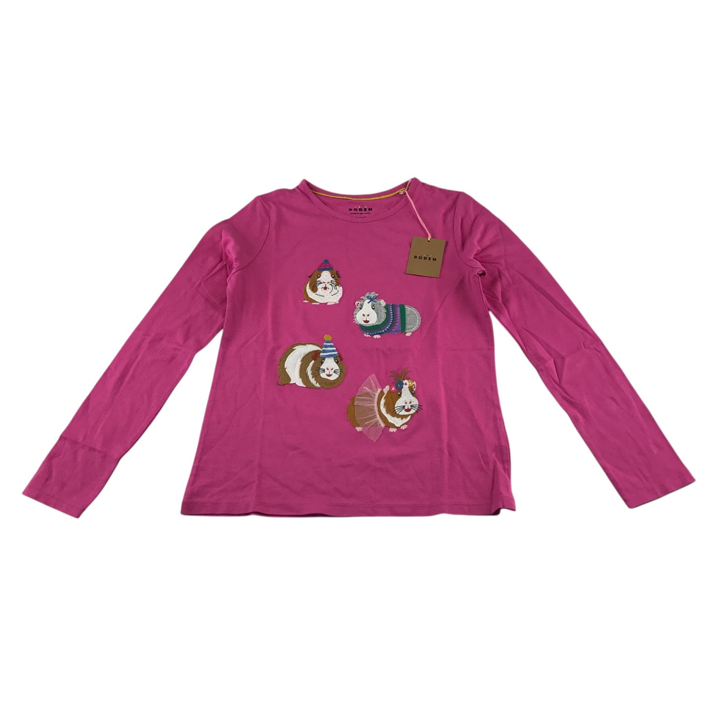 Boden t-shirt 11-12 years pink guinea pig embroidered patch design cotton