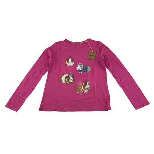 Boden t-shirt 11-12 years pink guinea pig embroidered patch design cotton