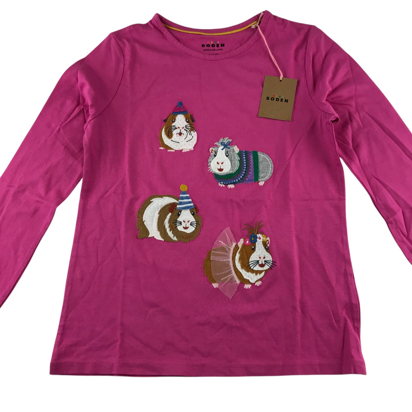 Boden t-shirt 11-12 years pink guinea pig embroidered patch design cotton