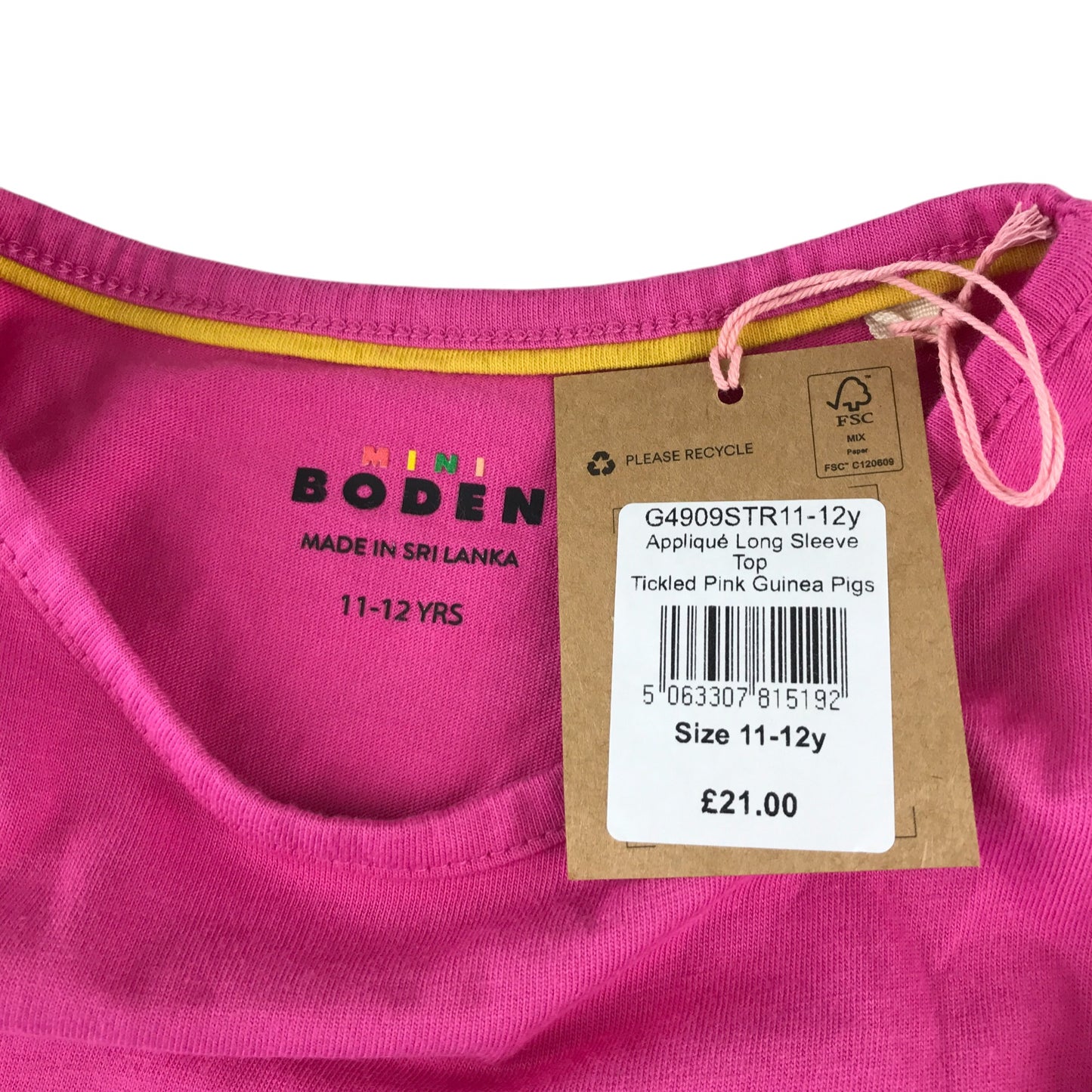 Boden t-shirt 11-12 years pink guinea pig embroidered patch design cotton