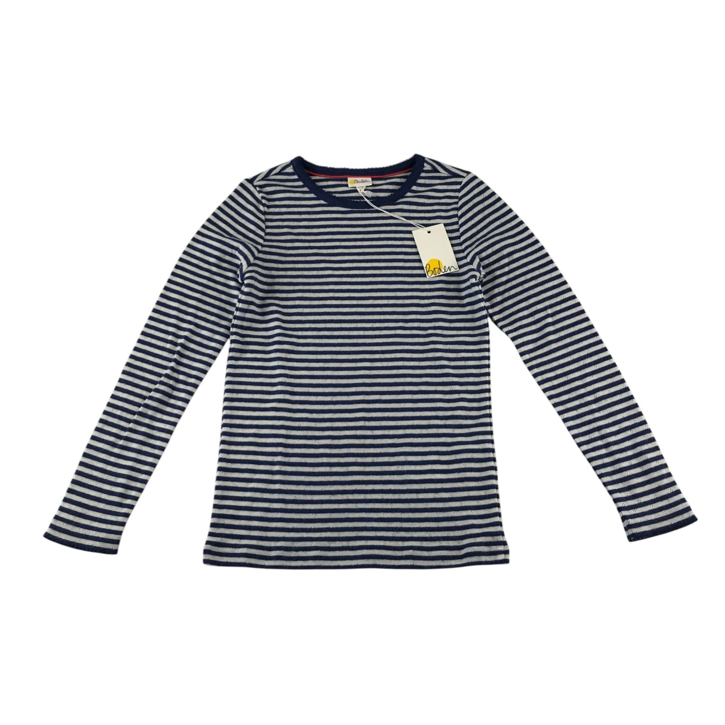 Boden t-shirt 8-9 years navy and white stripy supersoft pointelle starboard