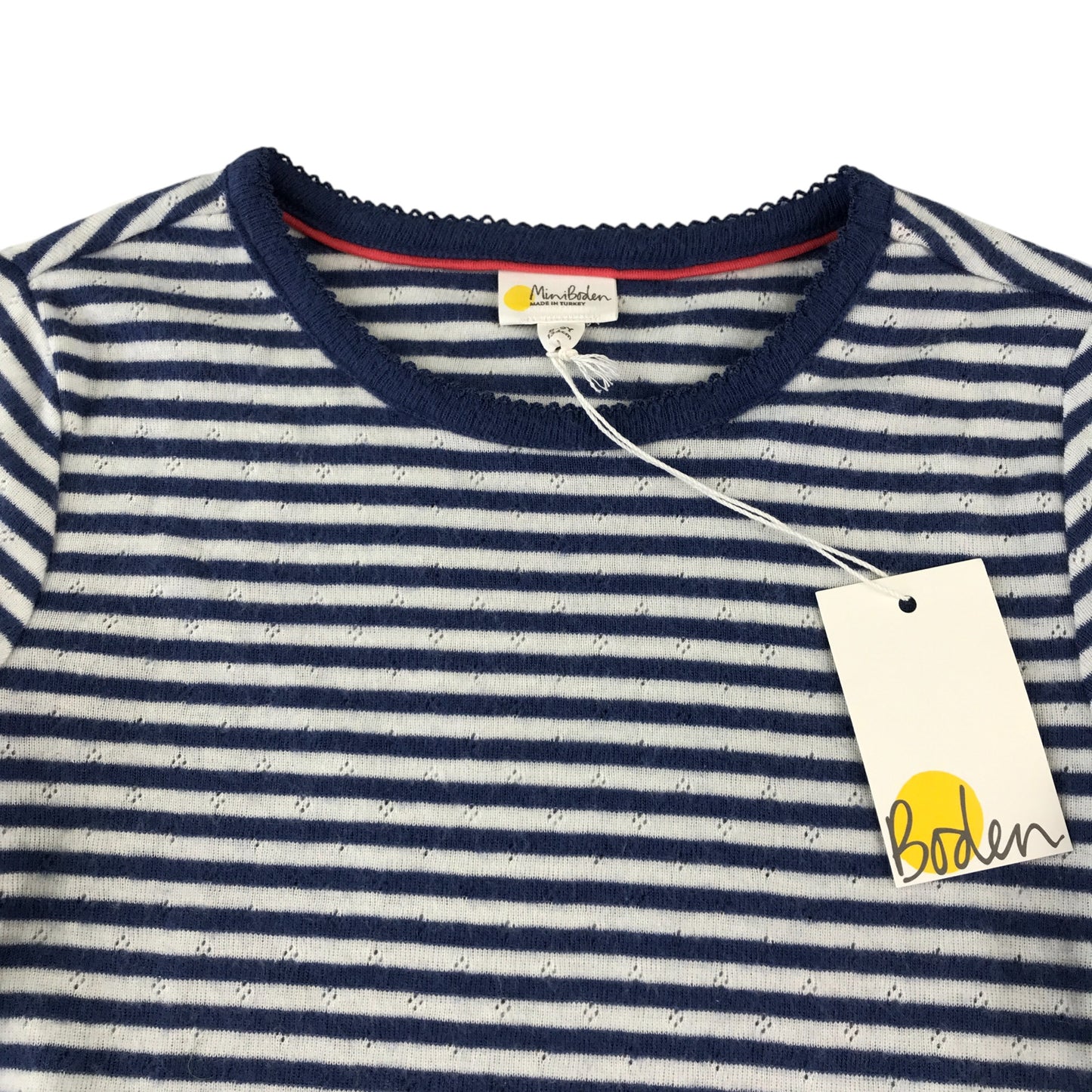 Boden t-shirt 8-9 years navy and white stripy supersoft pointelle starboard