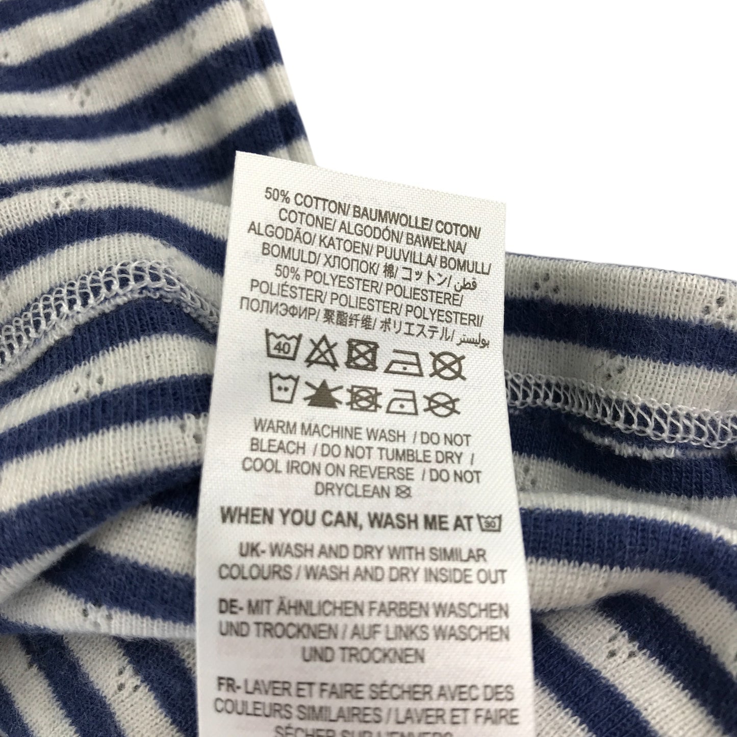 Boden t-shirt 8-9 years navy and white stripy supersoft pointelle starboard