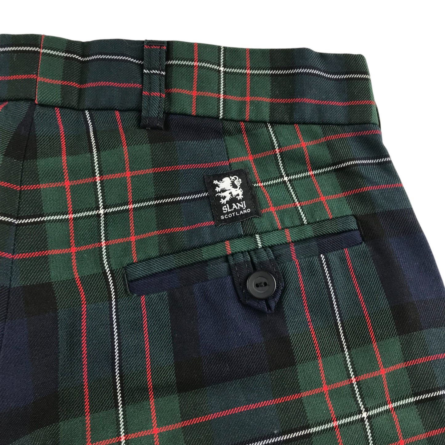 Slanj Scotland tartan golf trousers green and blue 30in waist 3/4 length