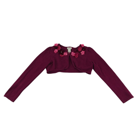 Monsoon cardigan 5-6 years dark fuchsia pink with floral detailing around neckline cropped