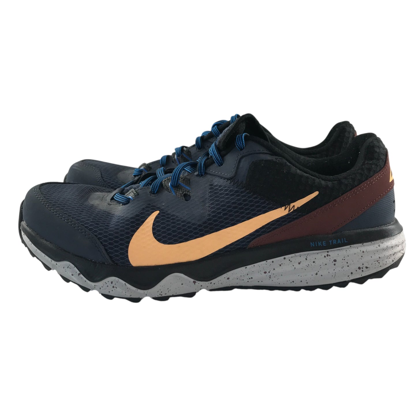 Nike trail running trainers shoe size UK 10 navy breathable upper and white outer sole