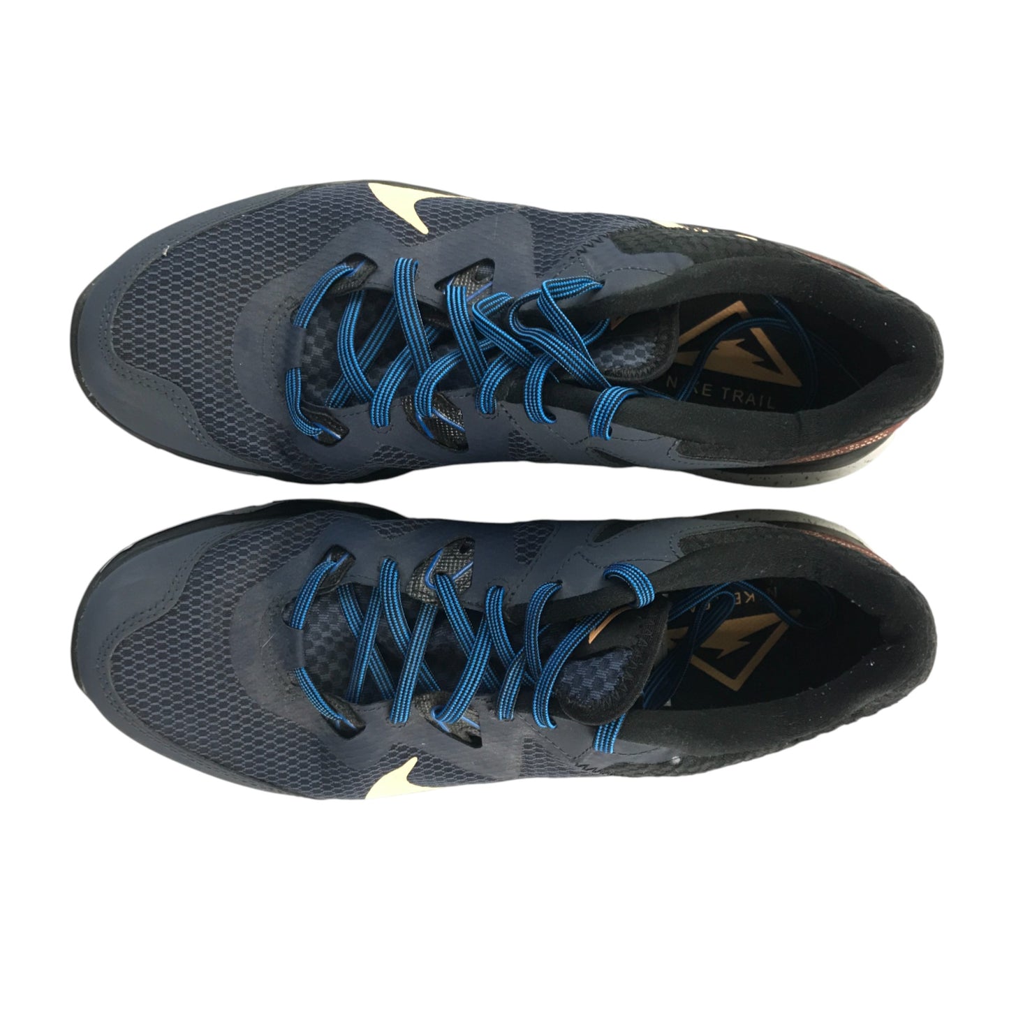 Nike trail running trainers shoe size UK 10 navy breathable upper and white outer sole