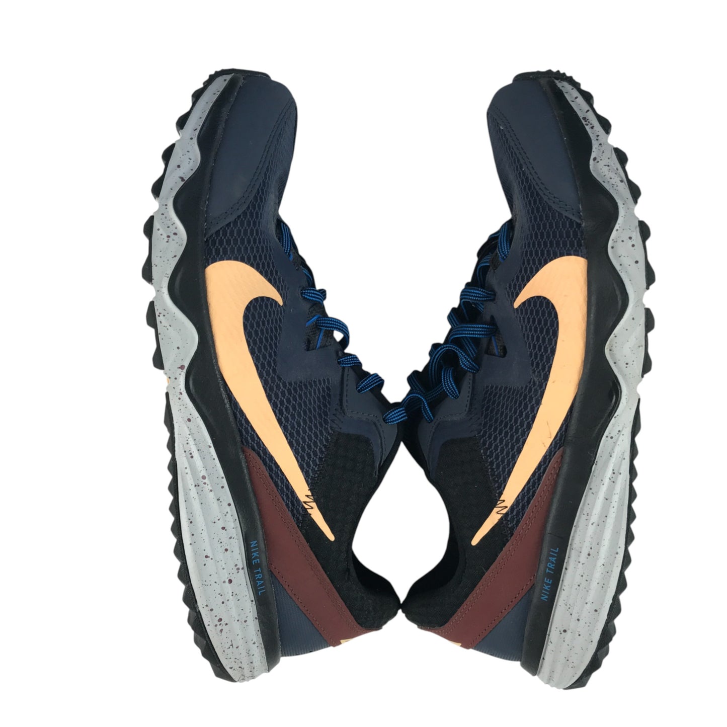 Nike trail running trainers shoe size UK 10 navy breathable upper and white outer sole