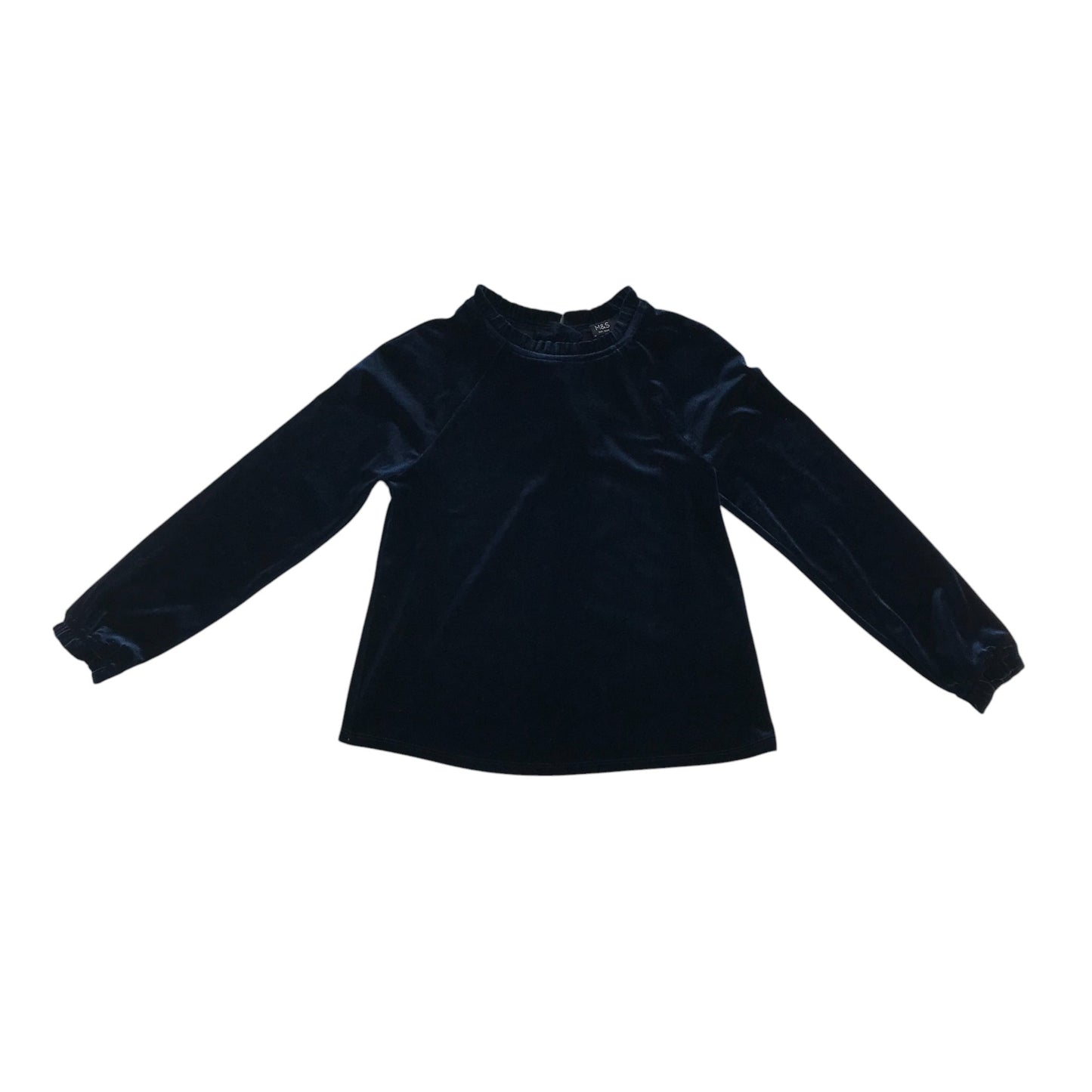 M&S blouse 8-9 years navy blue velvet style long sleeve