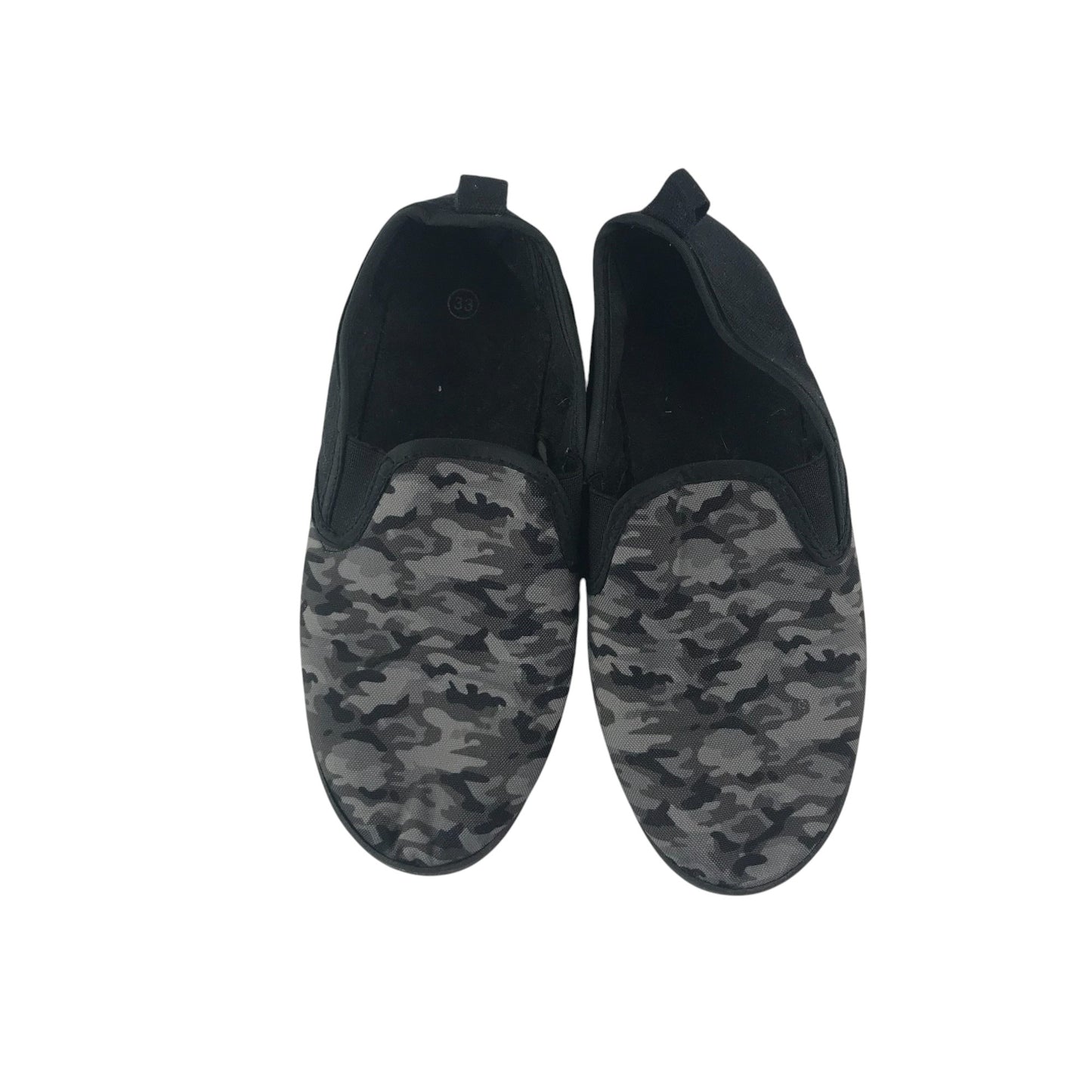 Grey and black plimsolls shoe size UK 1 camouflage pattern