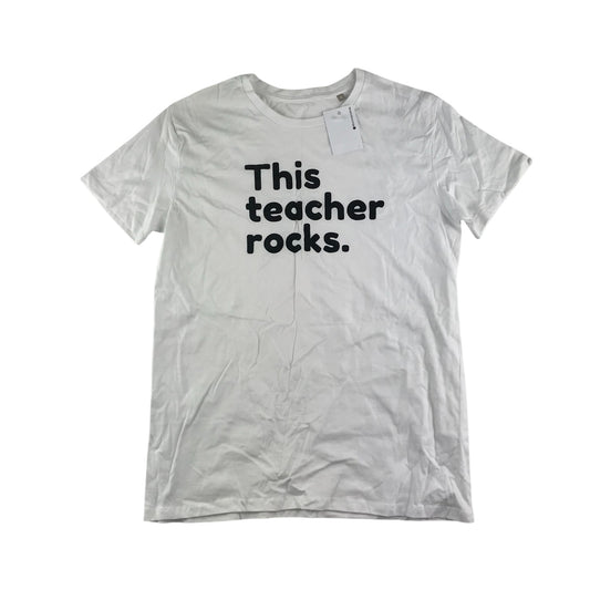 Mommamakes t-shirt adult size M white This Teacher Rocks print cotton