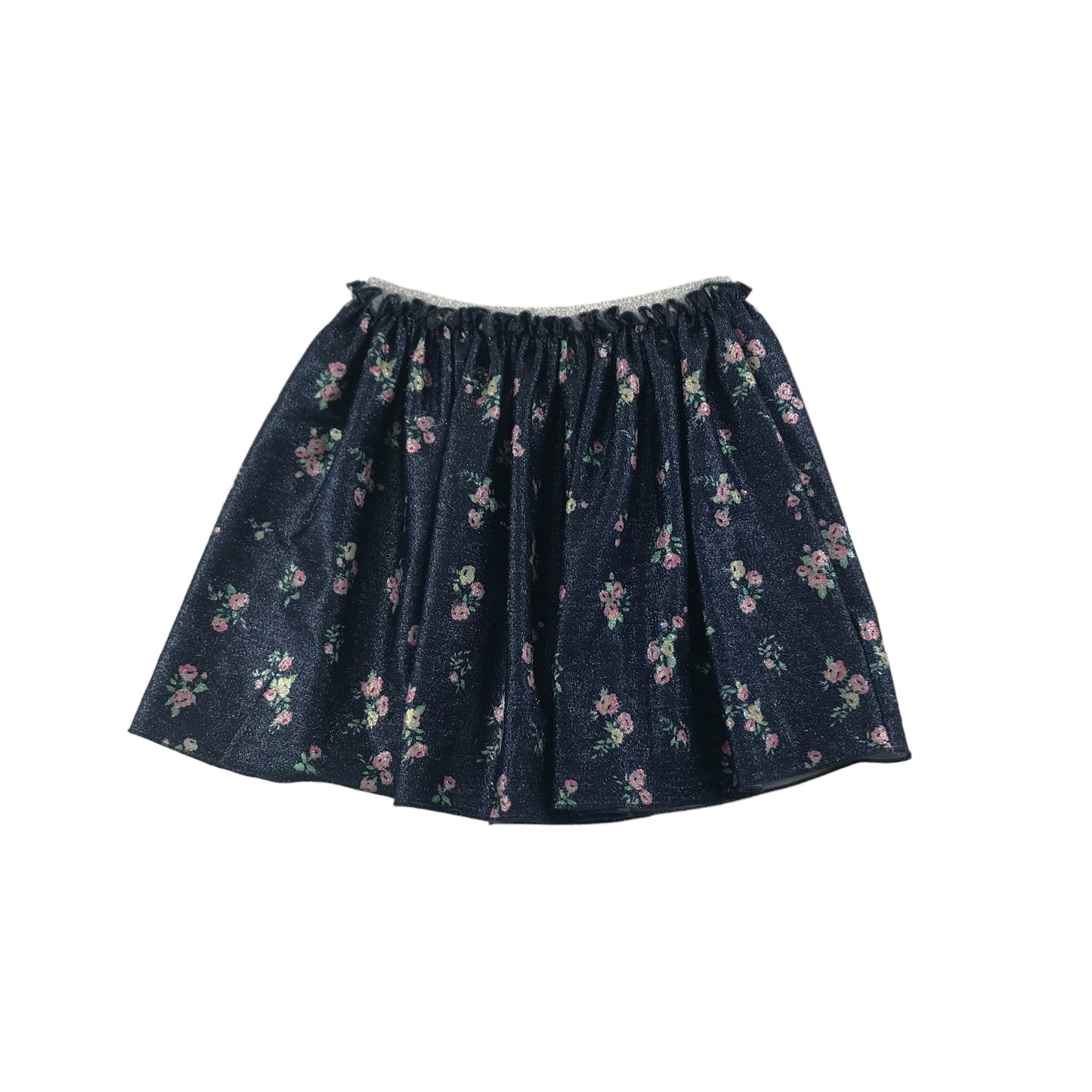 H&M Skirt Age 7 Navy Sparkly Floral Pattern